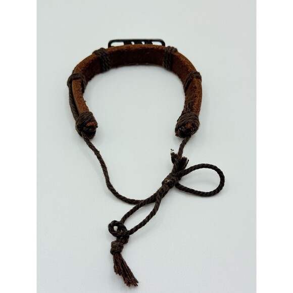 Brown weaved Leather braclet with Silver tone Plate engraved Hawaii Adjustable - Picture 2 of 5